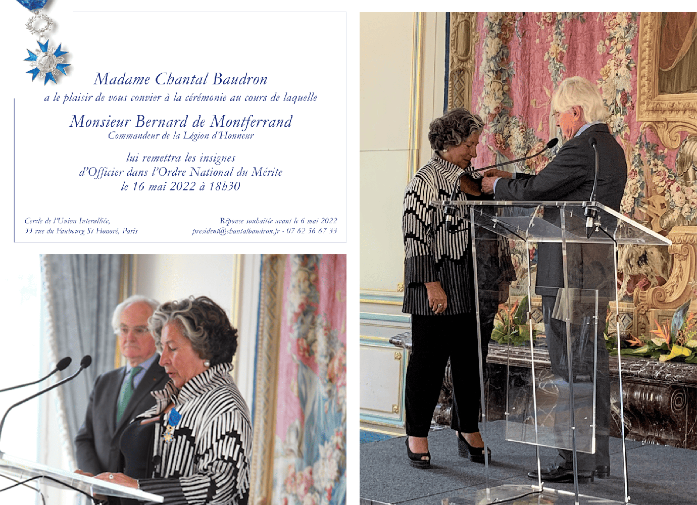 Chantal Baudron reçoit les insignes d’Officier dans l’Ordre National du Mérite